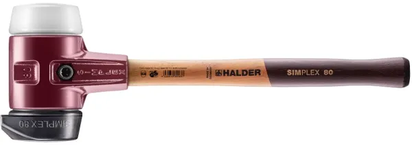 SIMPLEX soft-face mallet with cast steel housing and wooden handle, Ø 80, Rubber composition with "stand-up"/ Superplastic